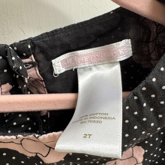 Janie and Jack 2T Girls Black, White & Pink Polka Dot Floral Short Sleeve Blouse - Picture 4 of 5